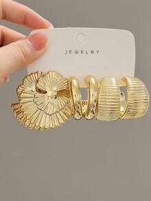 3-9 Pairs Thick Gold Plated Earrings Set, Women's Hypoallergenic Thick Gold Earrings, Multi-Element New Fashion Earrings Set - Gold - View 8