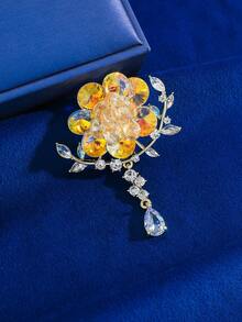 1pc Floral Brooch, Fashionable Versatile High-End Tassel Pin, Evening Party Suit Dress Accessory - Yellow - View 5