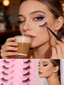 10 Pairs Full Strip Half-Eye False Eyelashes, Fox-Style Winged Tail Design, Eye-Enlarging, Reusable, Natural Soft Lightweight, Suitable For Daily, Date, Party Eye Makeup, For Women Beginners, Natural Fluffy Look, Handmade - View 10