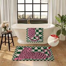 1 buah Keset Kamar Mandi Mikrofiber Motif Macan Tutul Merah Muda di Latar Belakang Kotak-kotak, Keset Kamar Mandi Lembut Anti Selip, Keset Penyerap Air, Dapat Dicuci dengan Mesin, Kain Rajut, Untuk Kamar Tidur, Dapur, Pintu Masuk, Penggunaan Dalam & Luar Ruangan, Aksesoris & Dekorasi Rumah, Hadiah Rumah Baru yang Sempurna - A - View 6