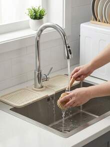 1pc Silicone Sink Drain Mat, Cuttable Design With Built-In Drainage Outlet, Wavy Water-Guiding Texture, Fits Kitchen Countertop, Absorbs Dishwashing Water Spills, Place Around Sink, Kitchen Countertop Organizer, Countertop Drain Mat, Kitchen Storage Mat, Countertop Water Control Mat, Kitchen Countertop Protection Accessory - Multicolor - View 7