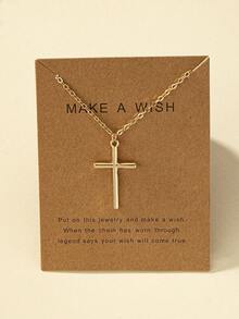 1pc Minimalist Fashion Zinc Alloy Geometric Cross Pendant Necklace Suitable For Women's Daily Wear - Gold - View 5