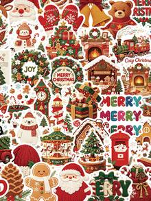 50pcs Cute Knitted Christmas Cartoon Stickers Santa Reindeer Snowman Decal For Party Notebook Suitcase DIY Decoration - Multicolor - View 1