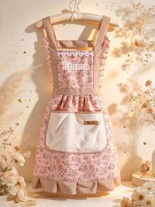 Women's Custom Floral Ruffle Apron Dress - Cute Princess Style Kitchen Apron With Towel, Oil-Proof Cooking Apron, Suitable For Home, Baking, Cleaning, Decorative Apron With Pockets, Oil-Proof Apron, Custom Homewear, Pastoral Style Apron, Gift For Her Home Chef Apron, Adjustable Vintage Apron, Create Housewife Look - Multicolor - View 5