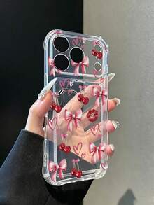 Phone Case - Transparent , HeartAnd Cherry Pattern Design Cherry Pattern Phone Case , Compatible With Iphone 18,17,16, 15, 14, 13, 12,11 Pro Max, XS, XR, Fashion Phone Case, Fashion Design, - Clear - View 3