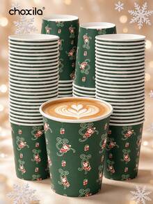 choxila 25/50/100pcs Assorted Design Christmas Disposable Paper Cups, Holiday Decoration Party Cups, Themed Coffee Beverage Cups, Christmas Party Holiday Gathering Home Party Friends Gathering Holiday Tableware - C - View 5