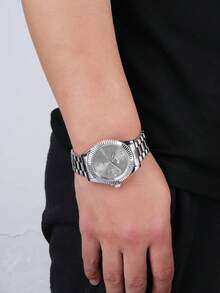 RICECGO 1pc Classic Men's Quartz Watch Suitable For Business Meetings, Gift, Includes Box! - Silver - View 5