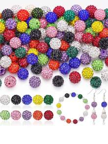 45 hạt Shamballa Disco tròn 10mm nhiều màu sáng bóng, vật liệu làm trang sức bằng đất sét đính đá rhinestone - 45 chiếc - Xem 3