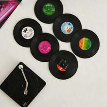 6pcs Vintage CD Coasters, Vinyl Record Coasters, Coffee Cup And Tea Cup Coasters, Acrylic Waterproof Material - Black - View 4