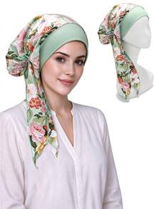 CONFLASS Floral Pre‑Tied Turban Hijab Cap,Soft Stretch Inner Bonnet With Long Printed Scarf, Muslim Headscarf Chemo Headwear For Hair Loss,Daily Head Wrap - Multicolor - View 8