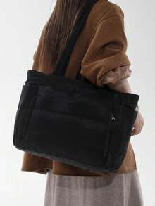 Women Large Capacity Nylon Tote Bag With Pouch Multi Pocket Shoulder Handbag Waterproof Work School Laptop Bag Suitable For Daily Used Shopping Travel - Black - View 6