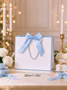White Paper Gift Bag With Decorative Border, Tote Shopping Bag With Bow And Rope Handle; Suitable For Bridal Shower, Wedding Guest Favors, Baby Shower And Various Party Gift Packaging; Premium Reusable Paper Gift Box, Wedding Favor Bag - Multicolor 3 - View 3