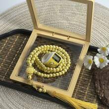 Macaron Multicolor Beaded Tassel Tasbih 2 Pieces Gift Set, Multiple Color Combinations Black & Gold Metal Accessories, LED Glow-In-The-Dark Finger Ring Counter, Wearable Or Car Hanging Ornament, Muslim Men & Women Prayer Meditation Set - Multicolor - View 13