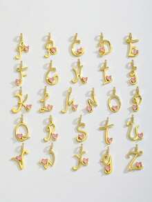 1pc Girls Initial A-Z Unicorn Pendant Necklace Pink Heart Sparkling Rhinestone Gold Tone Snake Chain Kids Jewelry For Birthday Party Daily Wear Gift - Gold - View 8