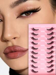 10 Pairs Full Strip Half-Eye False Eyelashes, Fox-Style Winged Tail Design, Eye-Enlarging, Reusable, Natural Soft Lightweight, Suitable For Daily, Date, Party Eye Makeup, For Women Beginners, Natural Fluffy Look, Handmade - View 1