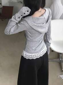 Short Cropped Waist Zipper Hoodie, Hot Girl Style Versatile Loose Fit Top Jacket - Grey - View 3