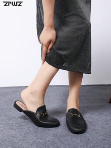 ZPWZ 新款女款半後跟包頭休閒時尚通勤百搭上班軟底鬆弛感一腳蹬涼拖鞋 - 黑色 - 查看 4