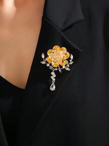 1pc Floral Brooch, Fashionable Versatile High-End Tassel Pin, Evening Party Suit Dress Accessory - Yellow - View 6
