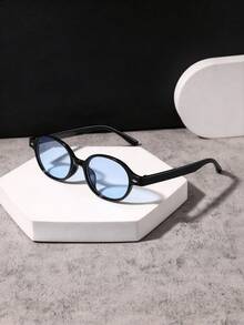 1 PC Men's Classic Oval Fashion Glasses Black PC Frame Solid Color Lens Ultra-Light To Wear Casual Style For Driving Road Trips With Glasses Box - Multicolor - View 4