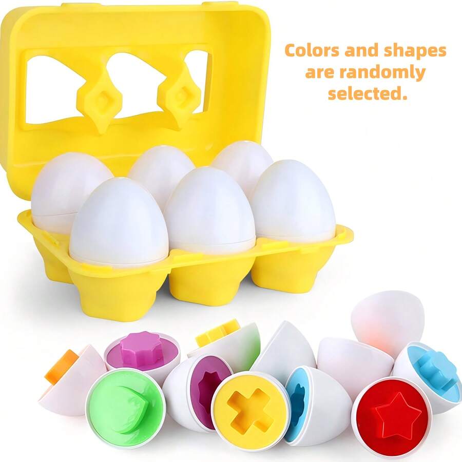 Matching Egg Montessori Toys For Toddlers, 12pcs Shape & Color Recognition Puzzle Egg Set, Fine Motor Skills Learning Gift, Includes Egg Carton Storage Box - Multicolor - View 1