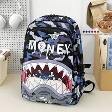 New Funny Shark Printed Backpack Fashion Travel Bag Backpack Large Capacity Retro Casual Bag Unisex, Available In Multiple Colors - Black With Blue - View 5