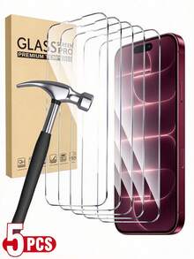 5PCS HD Clear Tempered Glass Screen Protector, Compatible With IPhone 18 Pro Max/18 Pro/18 Duo/17/17Pro/17Air/17Pro Max/16/16Pro/16Pro Max/15/15Pro/15Pro Max/14/14Pro/14Pro Max/13/13Pro/13Pro Max/12/11/XS/8/7, Anti-Scratch, Anti-Shock, Anti-Fingerprint, 9H Hardness, Easy Installation. - Clear - View 1