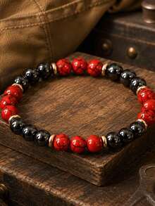 1pc Red Turquoises & Hematite Protection Bracelet, Transforming Negative Energy, Strength, Emotional Healing Men's Jewelry Suitable For Daily Wear - Multicolor - View 8