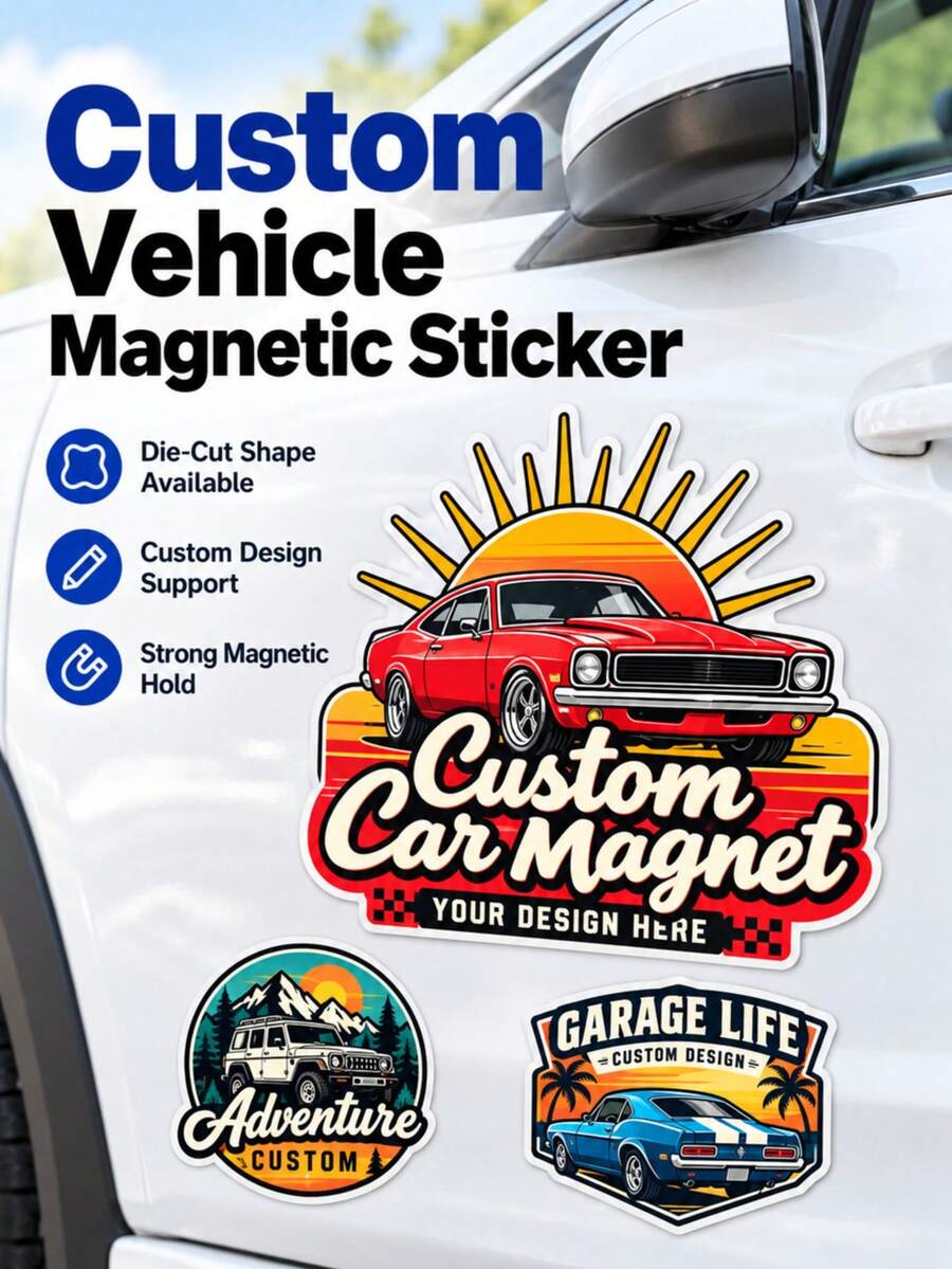 客製化汽車磁性標誌,可個性化 Logo,適用於汽車與卡車,防水設計,為您的商用車輛宣傳,專業印刷與模切 - 彩色 - 查看 1