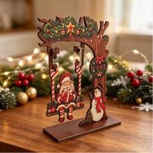 1pc Christmas Photo Booth Prop, Desktop Decoration Prop, Santa Claus Swing Desktop Ornament, Holiday Winter Vintage Indoor Desktop Decor, New Year Atmosphere Decoration Sign, Creative Gift - View 1