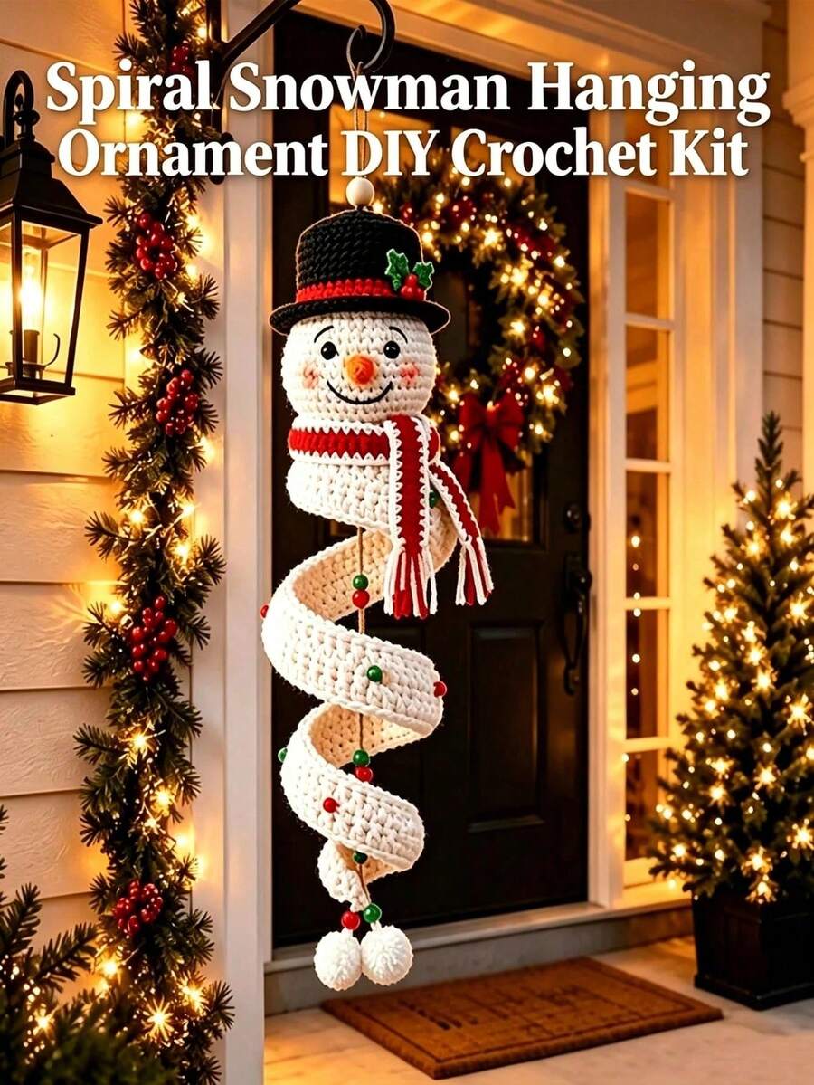 1 Set Perlengkapan DIY Ornamen Rajutan Spiral Natal, Dekorasi Gantung Pohon Natal Santa Claus dan Manusia Salju Buatan Tangan, Set Boneka Rajutan Cocok untuk Pemula, Hadiah Buatan Tangan untuk Liburan