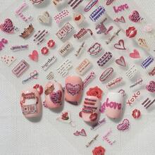 Vintage Newspaper Style 3D Self-Adhesive Nail Stickers, Heart, Red Lips, Butterfly, English Letter Nail Art Decals - Multicolor - View 11
