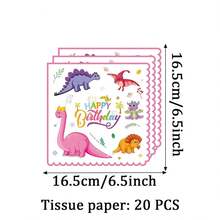 20/40/80/100 PCS Cute Cartoon Pink Dinosaur Birthday Paper Towels, Wave-Edge Disposable Napkins, Girls' Dinosaur Theme Birthday Party Table Decorative Items - View 5