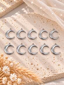 10pcs 18K Gold Plated 3D Moon Crescent Shape Pendant Set, DIY Necklace Bracelet Anklet Earring Accessories - Multicolor - View 2