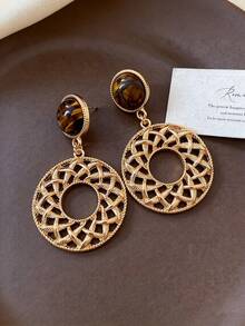1 Pair Fashionable Personalized Hollow Metal Earrings Suitable For Women's Daily Wear And Gatherings - Yellow Gold - View 7
