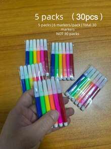 1/5/10Packs(6/30/60pcs)/Mini Marker Pens, 6Colors, Portable, Suitable For Painting, Coloring, Marking, And Note-Taking,Christmas - Multicolor - View 5