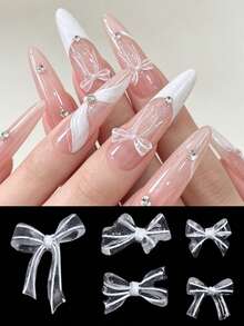 Transparent Soft Carved Bow Nail Art Charms, Boxed Mixed Style 3D Transparent Nail Decorations, Suitable For Press-On And Natural Nails DIY Nail Accessories - White - View 2
