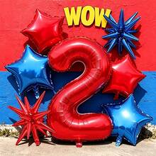 7pcs 32 Inch Red Number Set, With Red And Blue Star And Explosion Foil ...