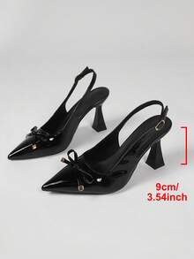 New Women's Spring/Autumn Solid Color Sexy Pointed Toe Chunky Heel Sandals, Back Strap High Heel Design, Suitable For Commuting, Nightclub Parties, Versatile Fashion Match With Dresses - Black - View 6