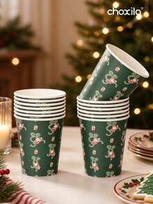 choxila 25/50/100pcs Assorted Design Christmas Disposable Paper Cups, Holiday Decoration Party Cups, Themed Coffee Beverage Cups, Christmas Party Holiday Gathering Home Party Friends Gathering Holiday Tableware - C - View 2