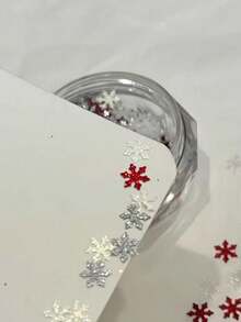 1 Box Christmas Winter New Red & White Mixed Snowflake Nail Glitter Sequins, Multi-Size Snowflake Thin Flakes, Christmas Style Nail DIY Decoration - Multicolor - View 4