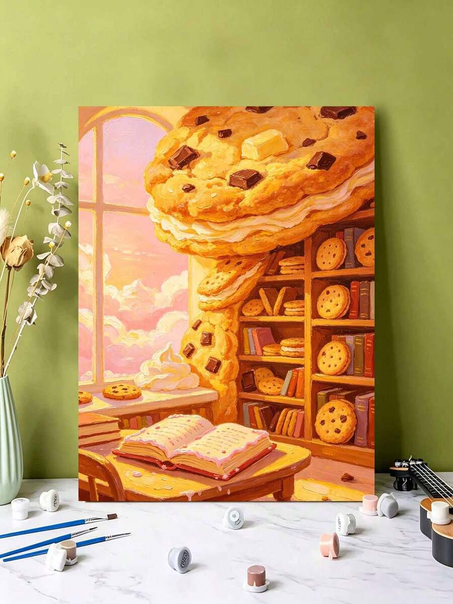 DIY Giant Cookie And Bookstore Library (Frameless Or Framed 8x12 / 16x20 Inches) Paint By Numbers Kit(Acrylic) Arts & Crafts For Adult Beginners, Home Wall Decor, And Unique Cozy Holiday Gifts - Sets - View 1