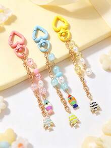 1pc Fashionable Cartoon Animal Keychain, Beaded Goldfish Keyring, Girls Bag Charm - Multicolor - View 3