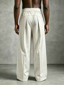 Wide Leg - Men's Elastic Waist Fashion Casual Lightweight Solid Color Long Pants - Apricot - View 3