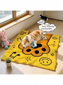 2D Flat Print - 1pc Cute Paw Yellow Theme Design Pet Blanket - Suitable For Cats, Dogs Or Small Dogs - 70*100cm - View 1