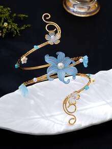 1件紫色花朵海星纏繞式手臂飾品，海灘度假風手臂配件 - 藍色 - 查看 4