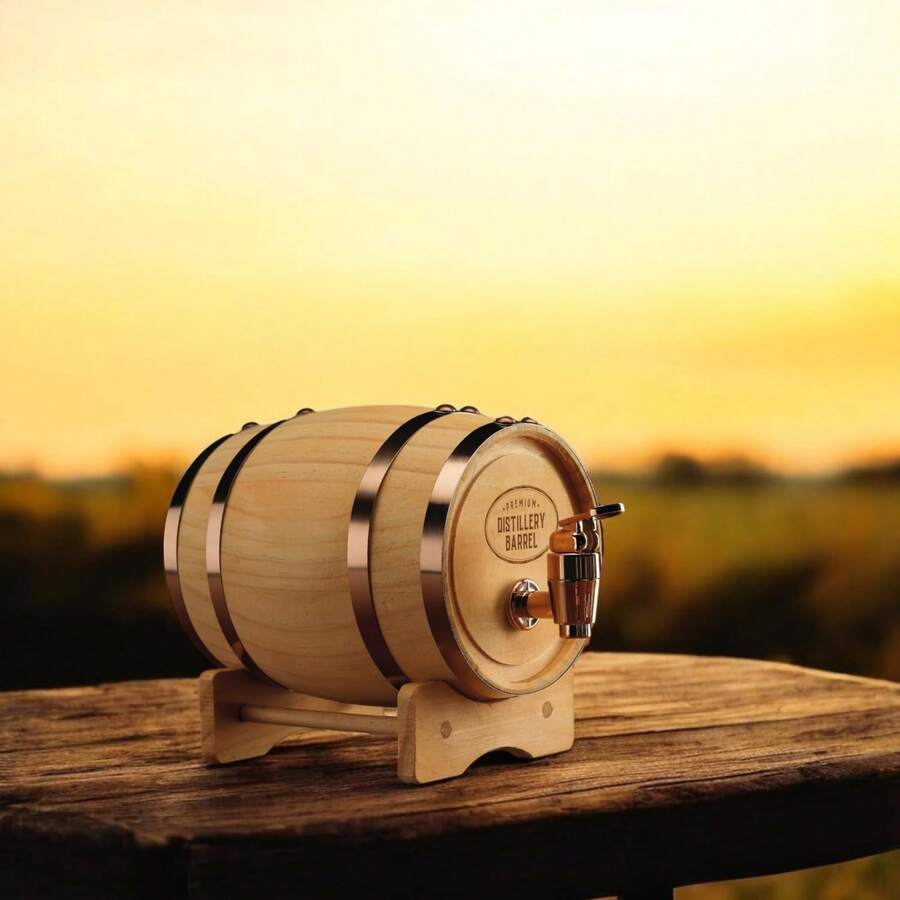 Wooden Barrel Drink Dispenser 0.8L – Decorative Beverage Barrel With Tap And Stand For Home Bar And Parties - View 1