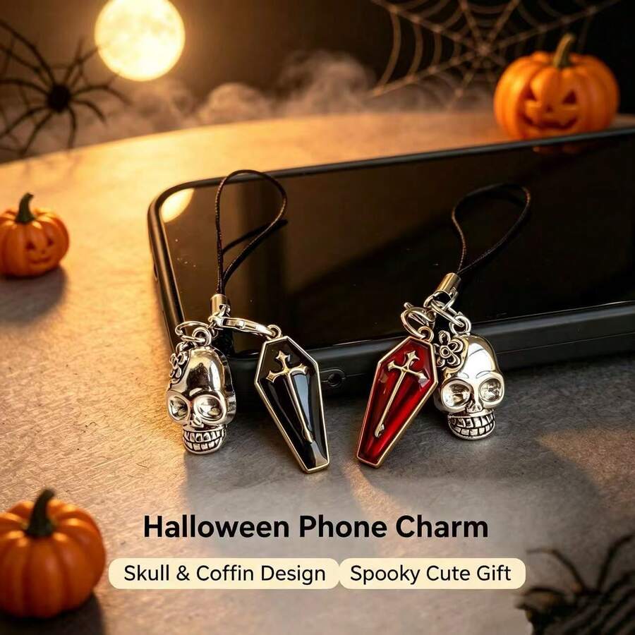 1/2pcs Halloween Alloy Handmade DIY Skull Phone Charm, Universal Smartphone, Minimalist Healing Small Pendant, Can Decorate Keychain Bag
