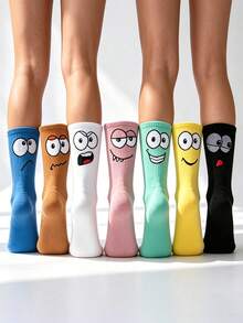 1/4/7 Pairs Women's Novelty Fun Mid-Calf Socks, European And American Hip-Hop Style Versatile Sports Socks, Unisex Street Style Cool Socks For Students, Suitable For Year-Round Wear - Multicolor - View 2