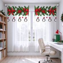 2Pcs Christmas Penguin Sheer Curtains, Rod Pocket Design, 2D Flat Print Cute Penguin Holly Bow Pattern, Light Filtering Voile Drapes, Xmas Holiday Window Decor For Kitchen Bedroom - Multicolor - View 9