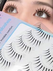 5 Pairs Cartoon Eye Little Devil Invisible Band Natural Big Eye Eyelashes, Fresh Sweet Tapered Faux Mink Hair, Soft Lightweight Comfortable For Date Party - Black - View 3